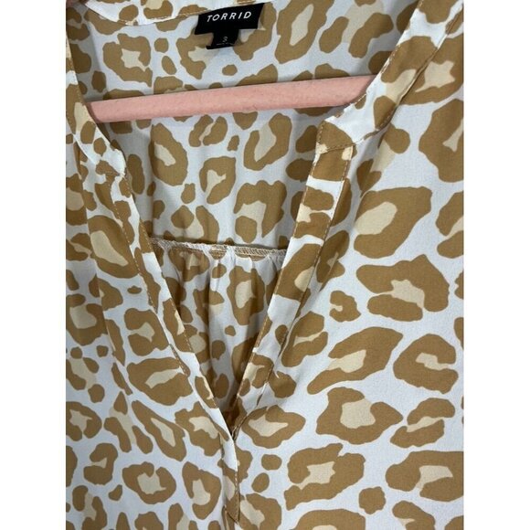 Torrid Animal Print Top 3X Yellow Neutral Georgette Leopard Twee Resort Preppy - Picture 8 of 14